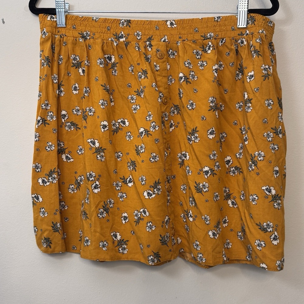 Primark Women's Skirt Size 14 Yellow Floral Print Pull On Flow Skirt‎